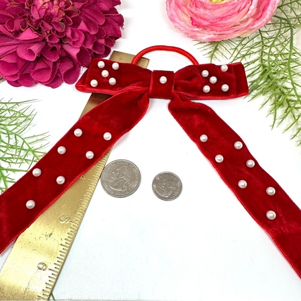 NEW⚜️Velvet Bow Pearl Embellished Hairtie - Picture 5 of 5